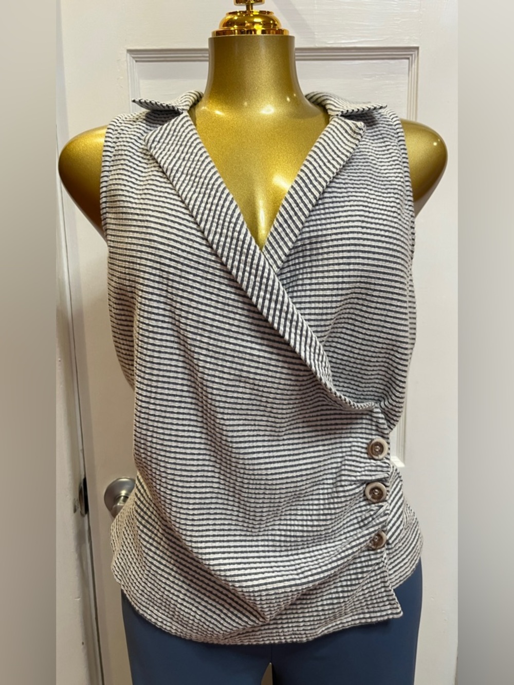 Maeve by Anthropologie Textured Stripe
Faux Wrap Collared Top - Size M